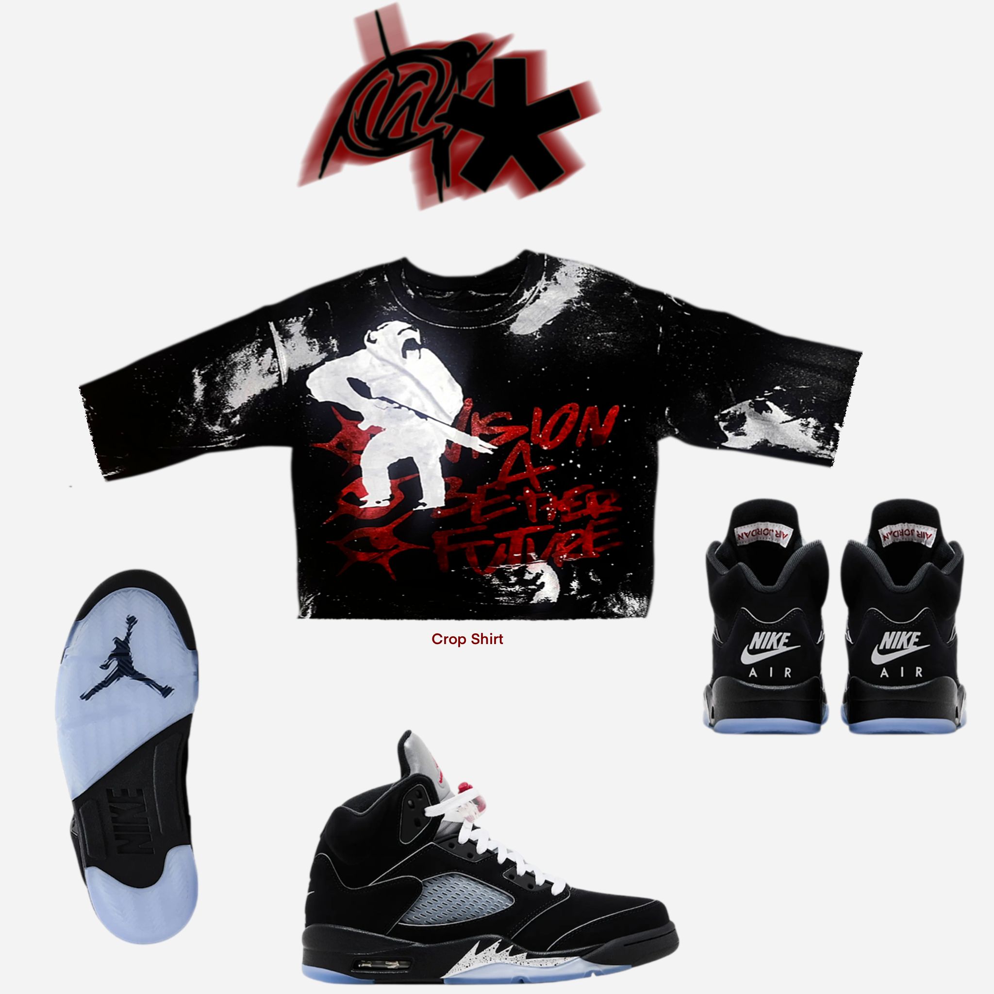 Crop Metallic 5s Graffiti Shirt